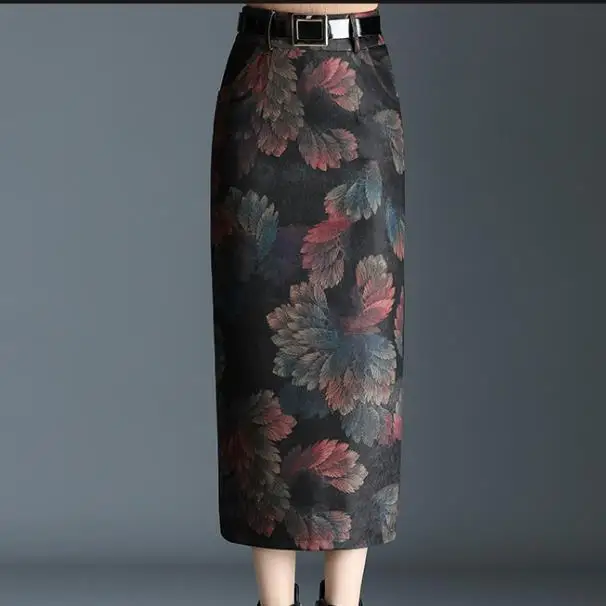 

S-4XL!Autumn Winter High Waist Warm Long wool woolen pencil skirt