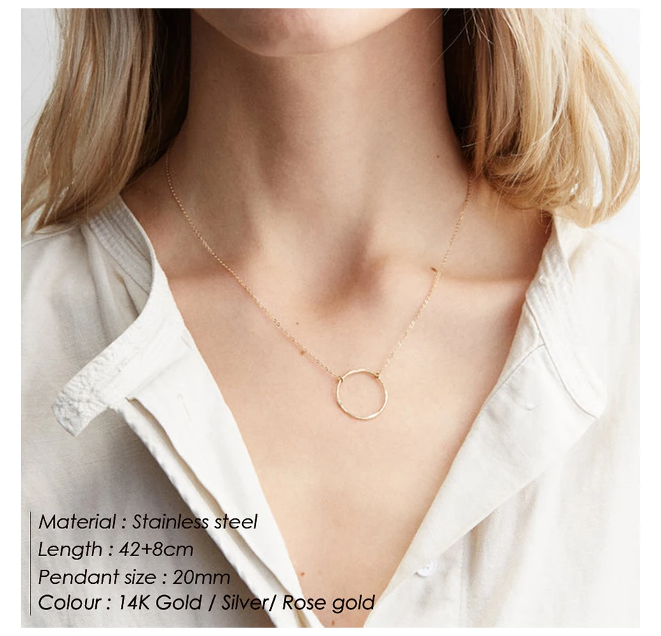 E-Manco, Трендовое ожерелье из нержавеющей стали, простая круглая подвеска, ожерелье для женщин, тонкое колье, ожерелья для женщин