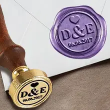 Персонализированные 2-первый индивидуальная восковая печать штамп " под давлением#3281 раз в римском стиле шрифт duogram с принтом в виде сердец и отображение времени и даты