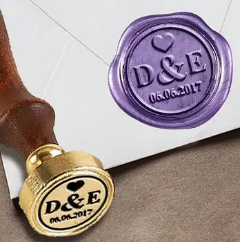 

Personalized 2-Initial Custom Wax Seal Stamp 1" Die- #3281 Times Roman Font Duogram with Heart & Date