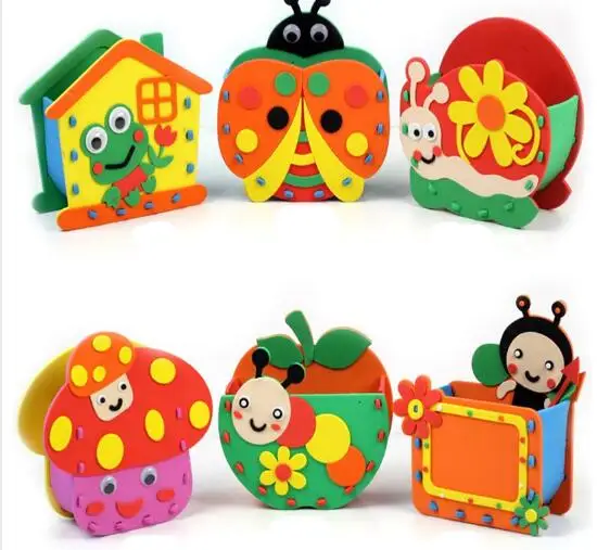 

1pcs Eva Cartoon Pen Holder Handmade Foam Craft Kits Kids DIY Container for Pens Educational toys for Children