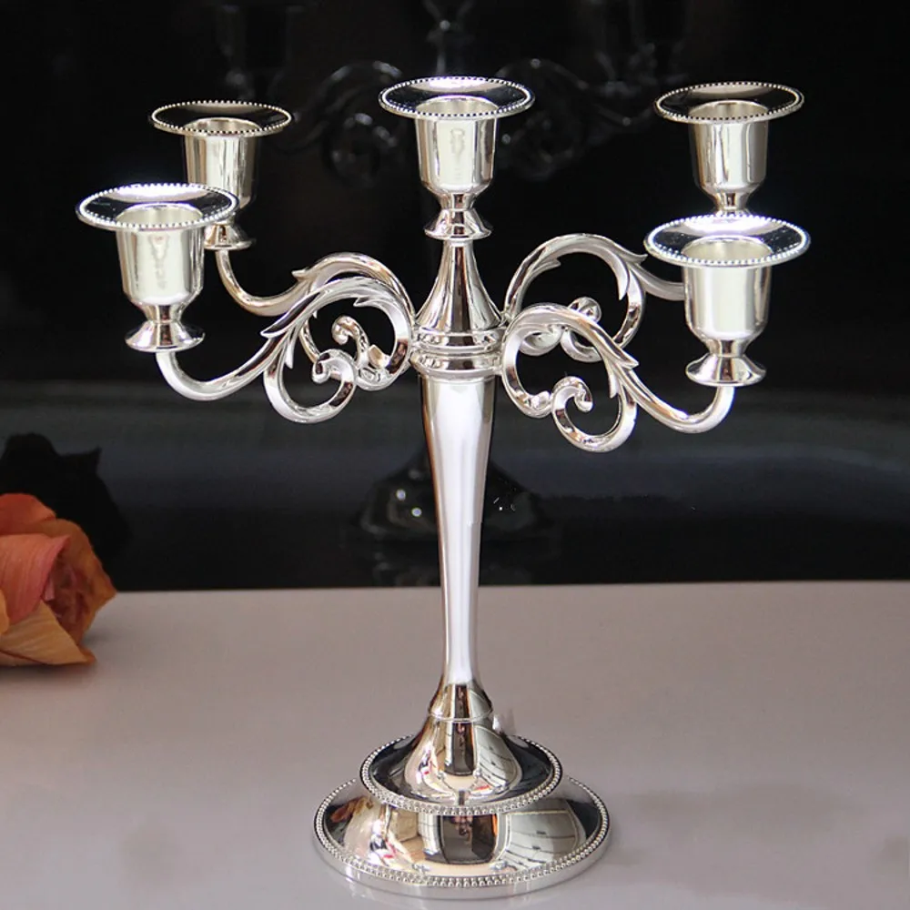 WENDYWU Candelabro para velas de metal de estilo europeo de lujo con 5 brazos estilo de vida Negro 27 cm de altura delicado 