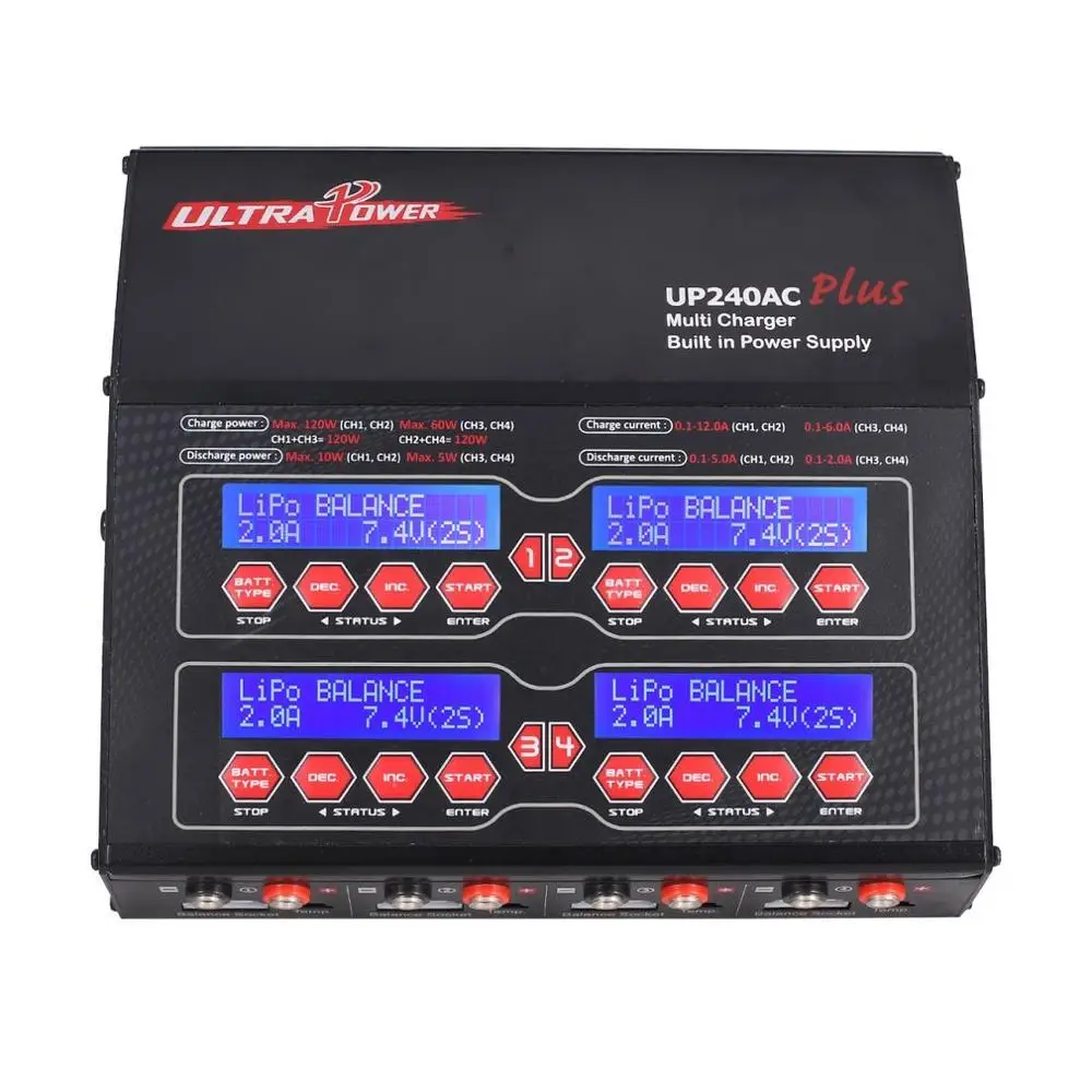 

Ultra Power UP240AC Plus 240 W 4 Doors Lilo/LiPo/LiFe/ NiMH/NiCD/Pb Battery Multi Balance Charger/Discharger for RC Drone