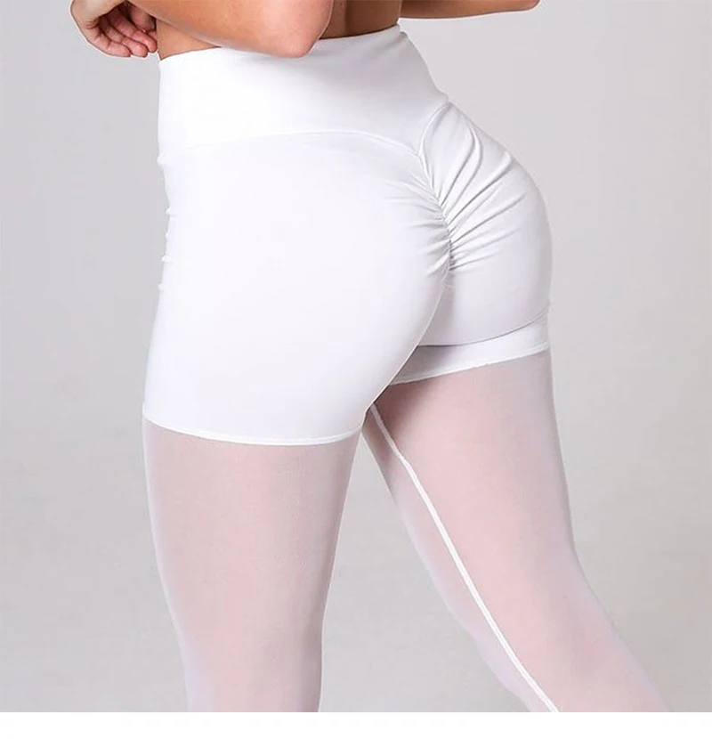 spring solid color push up leggings hip pleated mesh see through transparent fitness clothing workout clothes for women (12)