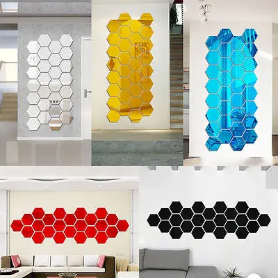 fashion modern 10pcs 3d mirror geometric hexagon acrylic mirror wall