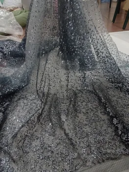 

top selling glued glitter sequins lace fabric 5yards african glued glitter tulle mesh fabric J-42089 for party dress