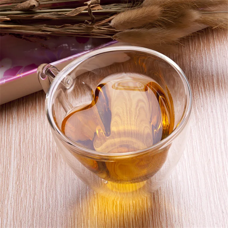 Heart Love Shaped Double Wall Glass Cup  Resistant Kungfu Tea Cup Milk Lemon Juice Cup Drinkware Lover Coffee Cups Mug Gift4
