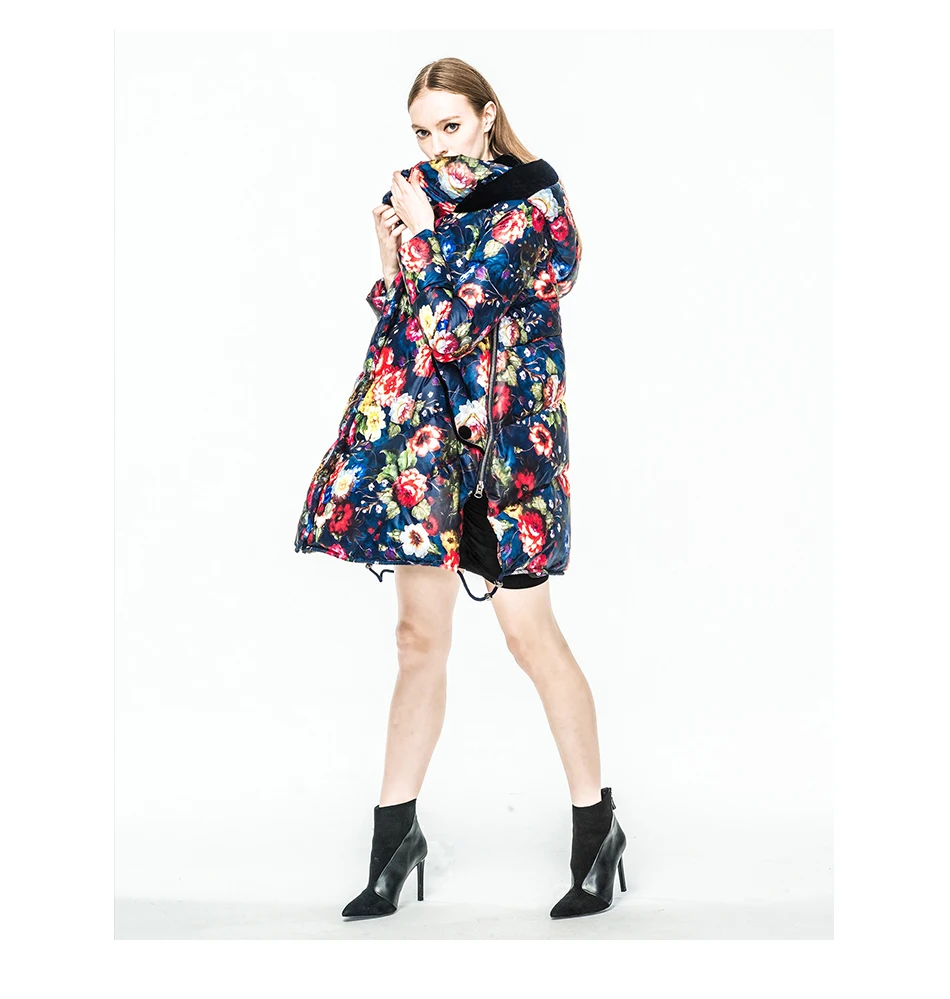 

A Style 2018 winter jacket Women down coat outwear women's down parka oil painting flower jackets medium-long down coat