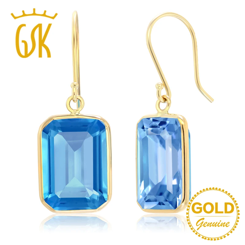 GemStoneKing 17.00 Ct Emerald Cut Natural Blue Topaz Dangle French Wire
