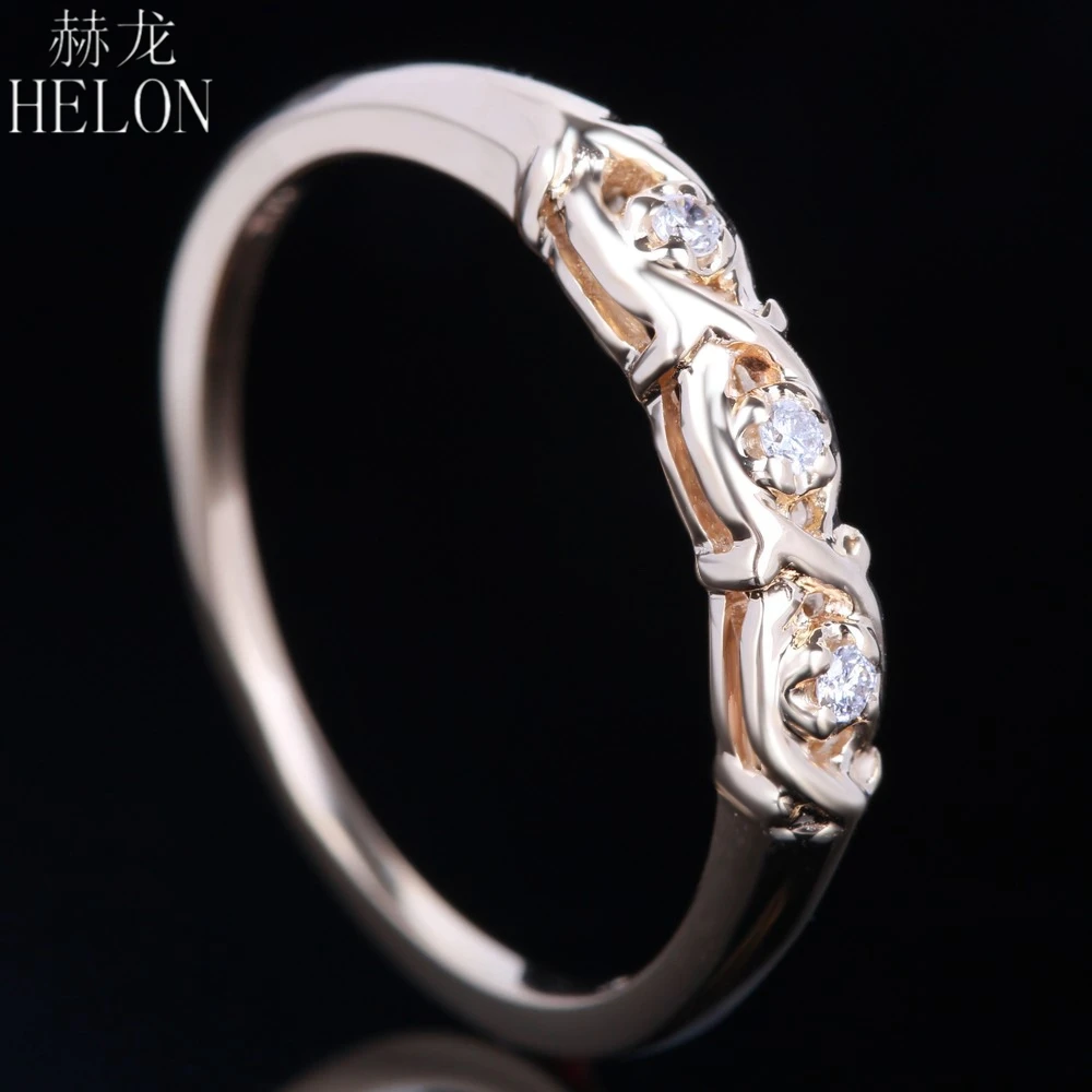 

HELON Solid 10K Yellow Gold Stylish Round SI/H Full Cut Diamonds Anniversary Band Wedding Ring Women Elegant Ravishing Ring