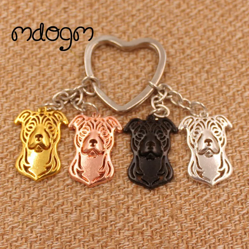 

2019 American Staffordshire Terrier Dog Animal Gold Silver Plated Metal Pendant Keychain For Bag Car Women Men Girls Boys K050