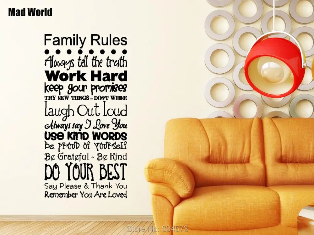 Family Rules Always Tell the truth Work Hard Wall Art Stickers Wall