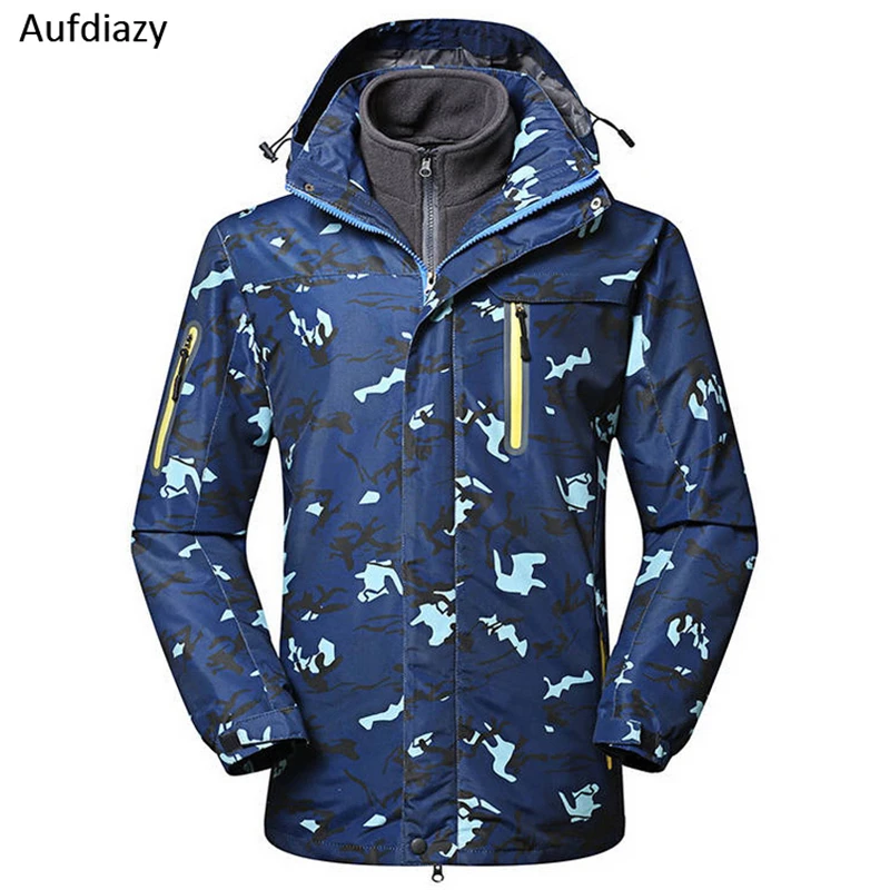 

Aufdiazy Autumn Winter Men's 3 in 1 Hiking Jackets Outdoor Windbreaker Camping Trekking Waterproof Fleece Male Blue Coats IM006