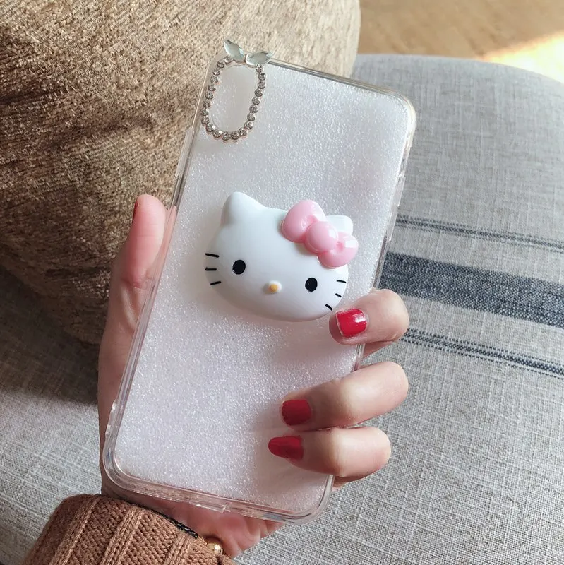 

Cute Clear Case For iPhone XR XS Max X 7 8 6 6S Plus 5S Hello Kitty Case Bow-knot Cover For Samsung S10 S9 S8 Plus A8 A9 A7 2018