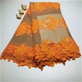 

African Lace fabric Hot Sell Mesh 2019 New Arrival Orange Color African Cord Lace Guipure Lace Fabrics