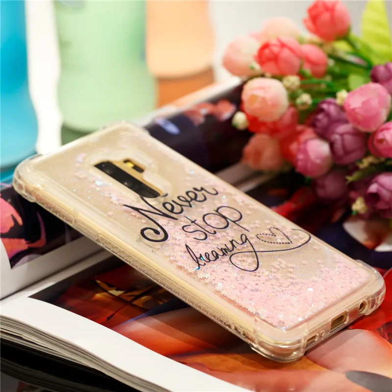 Liquid Case for Samsung Galaxy A6 A8 Plus 2018 S8 S9 Plus S6 S7 Edge Note8 Note9 S5 S6edge Glitter Love Silicone PC Full Cover (48)