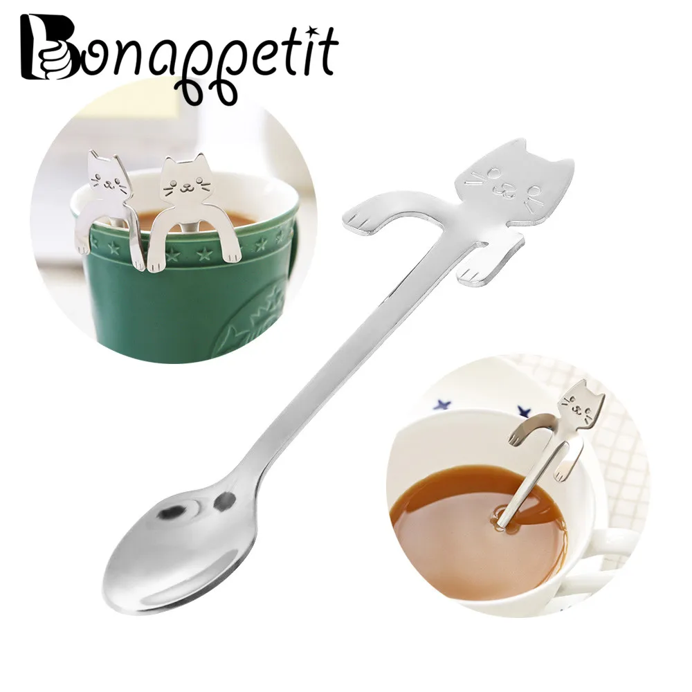 Buy 1pcs Cute Cat Spoons Long Handle Hanging Spoon