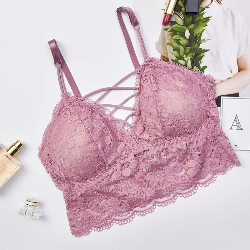 Padded Bandage Lace Bra Women Free Wire Bralette 2019 Sexy Underwear