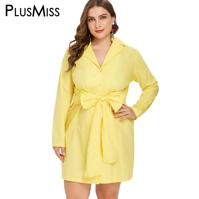 

PlusMiss Plus Size Bow Loose Shirt Dress Office Ladies Big Size XXXXL XXXL XXL Autumn 2018 Long Sleeve Dresses Women Work Wear
