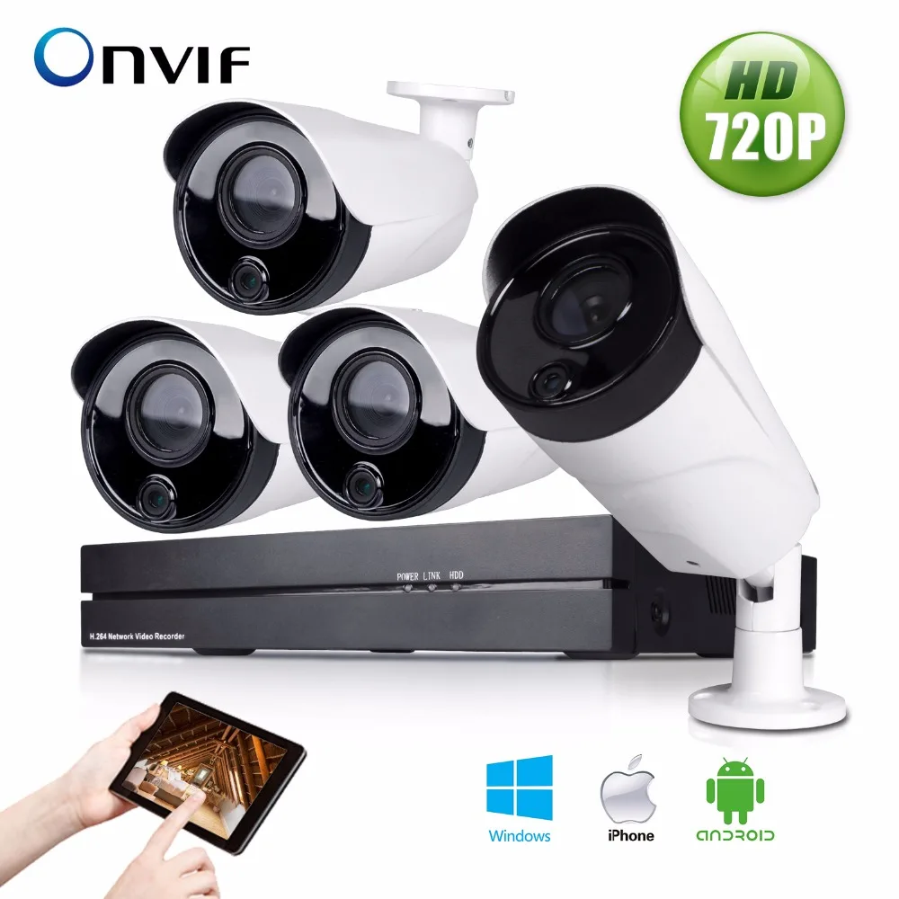 

4CH H.264 NVR 720P PoE Function CCTV waterproof Outdoor Security Bullet IP Camera System 1TB HDD Motion Detection email alarm
