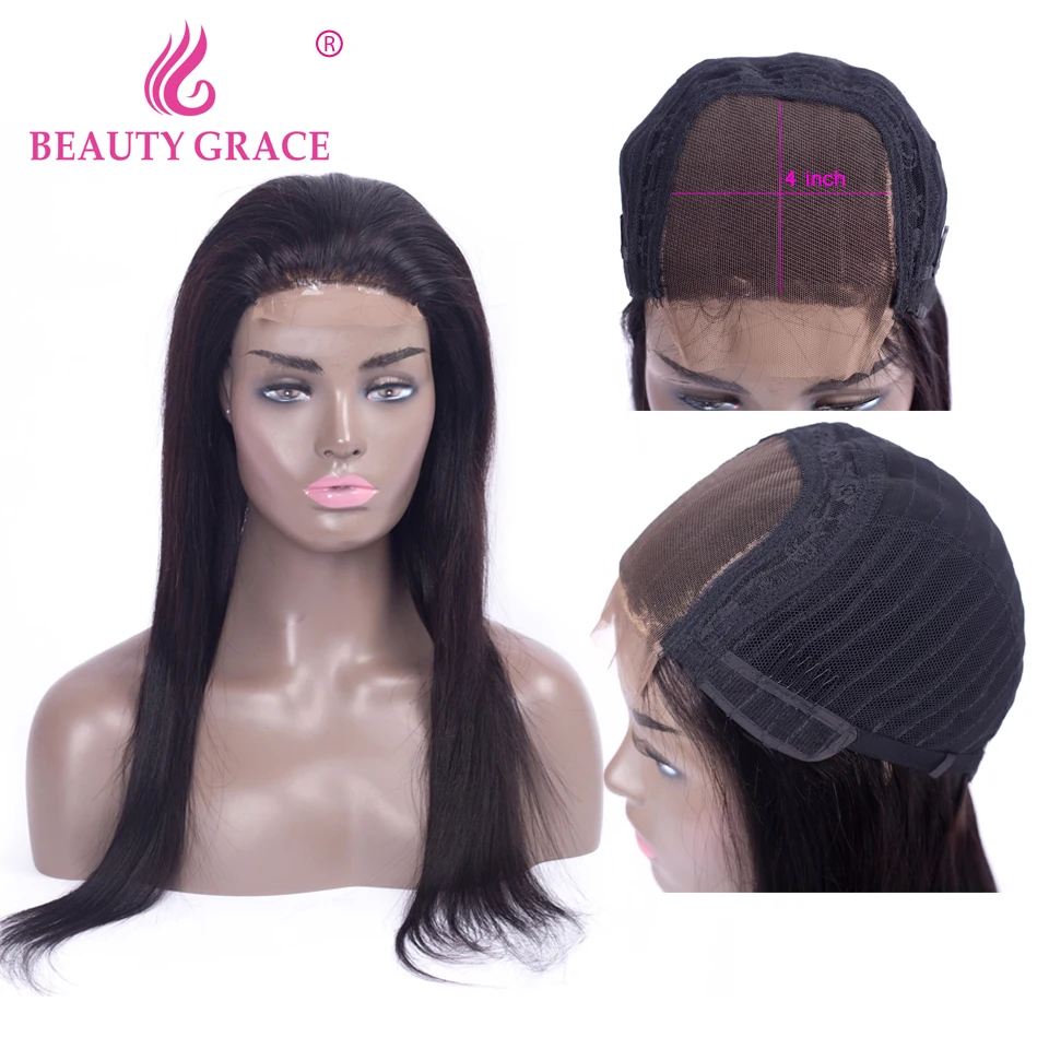 Beauty Grace 4x4 парик с закрытием бразильские прямые волосы парик с кружевом не Реми человеческие волосы парики для черных женщин