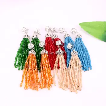 

Fashion New 5Pair Mixed color crystal beads tassel earrings pave cz cap charm dangle earring for women
