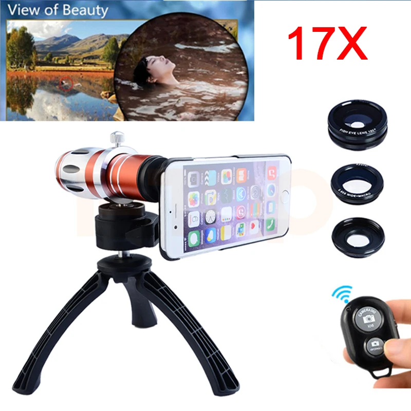 

2017 Mobile lens Kit 17x Telephoto Zoom Lentes For Samsung S3 S4 S5 S6 S7 edge note 2 3 4 5 7 Fish eye Macro Wide Angle Lenses