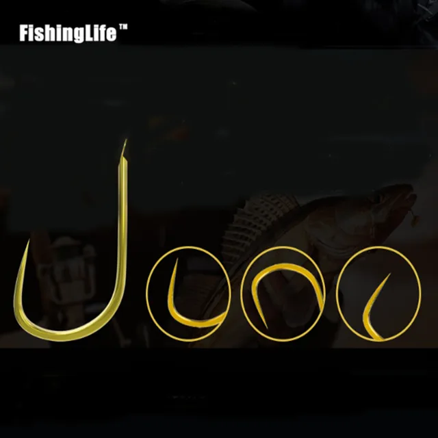 FishingLife 100 шт., рыболовные снасти из высокоуглеродистой стали черного, золотого и белого цветов, Прочная Модель, крючок без зазубрины для океана, реки, озера 2