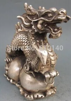 

Chinese Silver Bronze Statue - Dragon & Gourd w Ming Dynasty Xuan De Mark 028