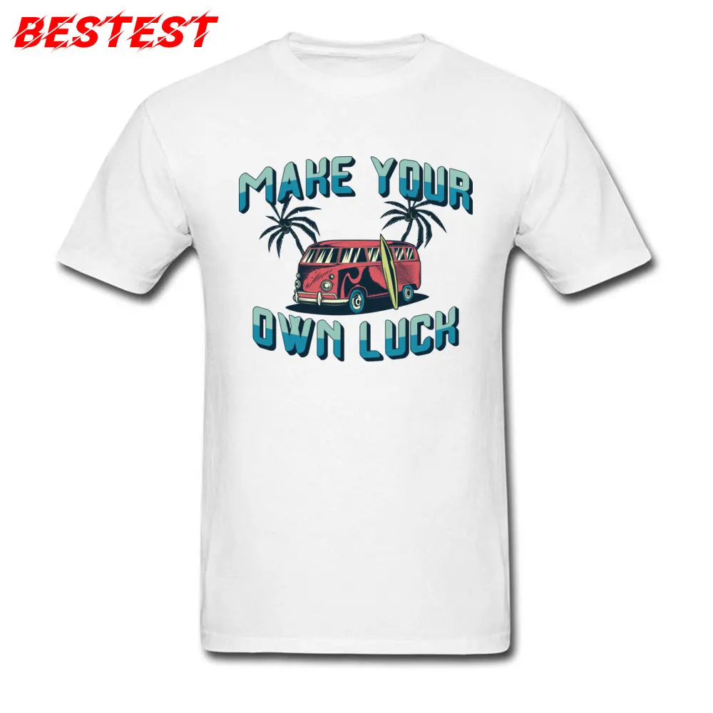 Cotton Fabric Men Short Sleeve Make Your Own Luck T-Shirt 3D Printed Tops & Tees New Design Simple Style Round Collar Tee-Shirts Make Your Own Luck white