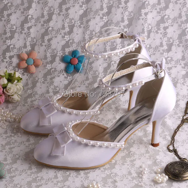 20 Colors White Bow Satin Wedding Shoes 2016 Closed Toe High Heel Jewelry Sandal Hand