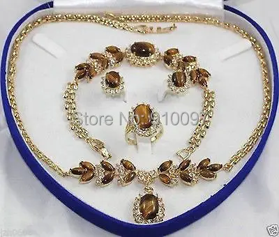 

LHX54016>>Beautiful Tiger Eye Stone necklace bracelet earring ring set