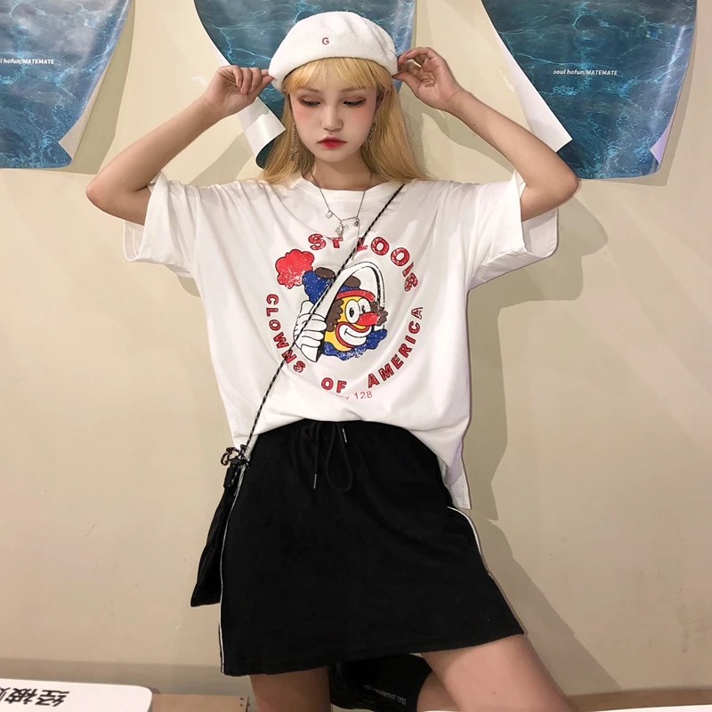 Vintage T Shirt Women Summer Cotton Top Buffoon Clown Printed Harajuku Zaraing Tumblr Tee Shirt Femme camiseta mujer Streetwear