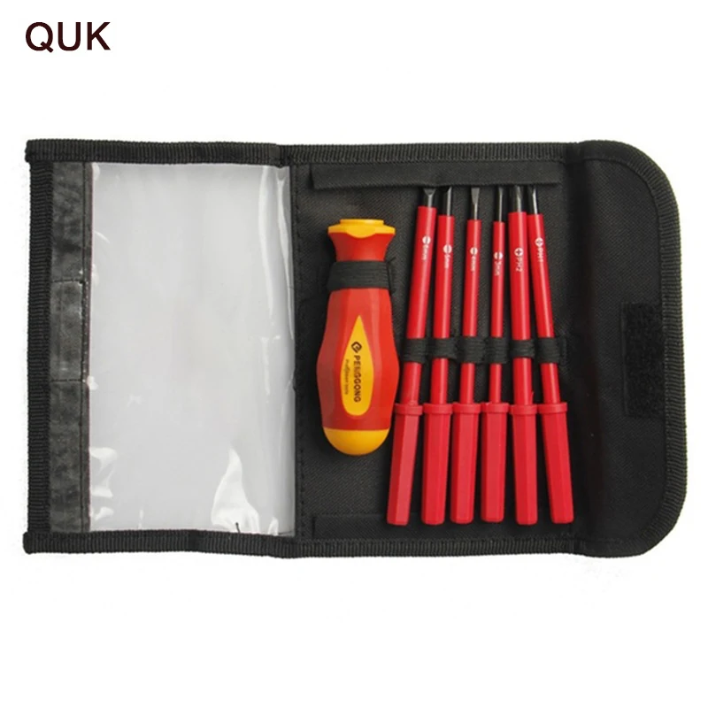 

QUK 7Pcs Insulated Screwdriver Set Precision Magnetic Screwdriver Bit Slotted Phillips Electrician 1000V High Voltage Hand Tool