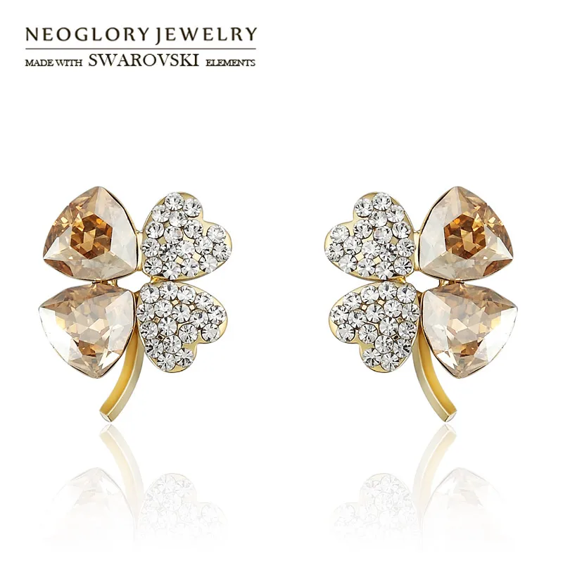 

Neoglory Austria Crystal & Czech Rhinestone Stud Earrings Exquisite Flower Shaped Elegant Style Light Yellow Gold Color Women
