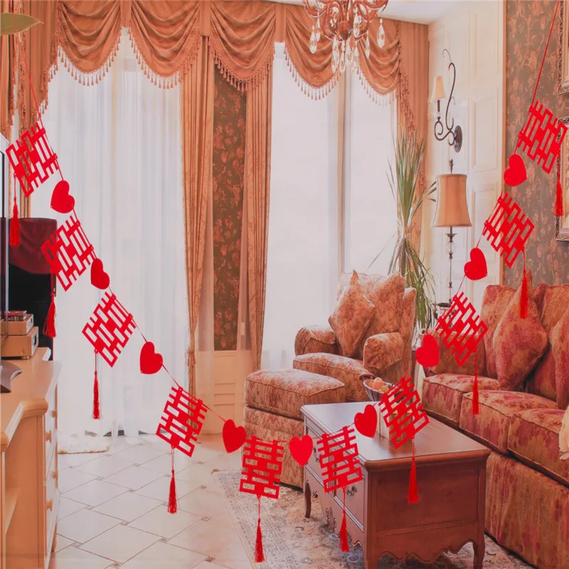 Wedding Supplies Beaming 3 Meters Non-woven Double Happiness Hanging Decorations Romantic Loving Heart Tassel Wedding Streamer Wedding Supplies Beaming 3 Meters Non-woven Double Happiness Hanging Decorations Romantic Loving Heart Tassel Wedding Streamer
