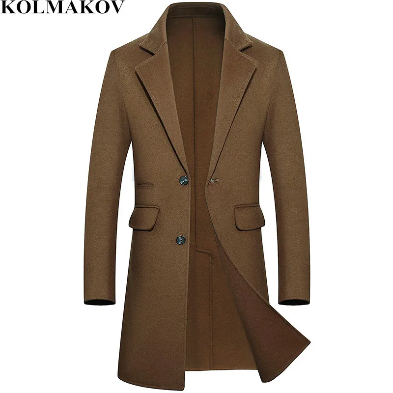 

KOLMAKOV Men's Long Woolen Coats 2019 New Spring Double-faced Jackets Top Quality Male M-4XL Business Wool Overcoats for Men
