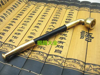 

Traditional short section of the pipe smoke pipe dumplings cigarette brass smoke pot + brass cigarette holder black smoke rod