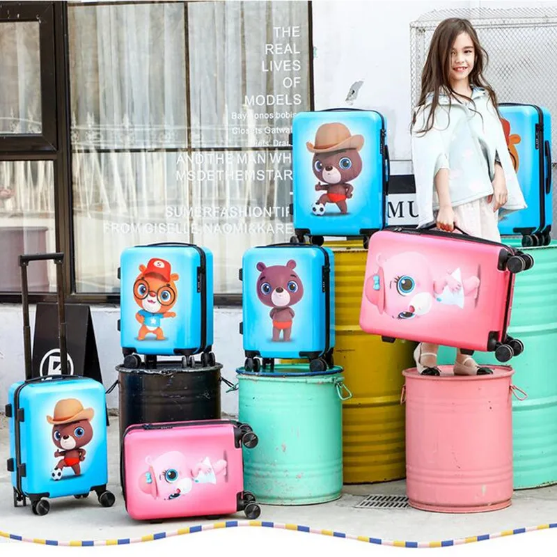 

17"20"Luggage Children's Trolley Case Luggage Kids Travel Suitcase with Wheels 3D Cartoon Travel Case Kid's Toys Box