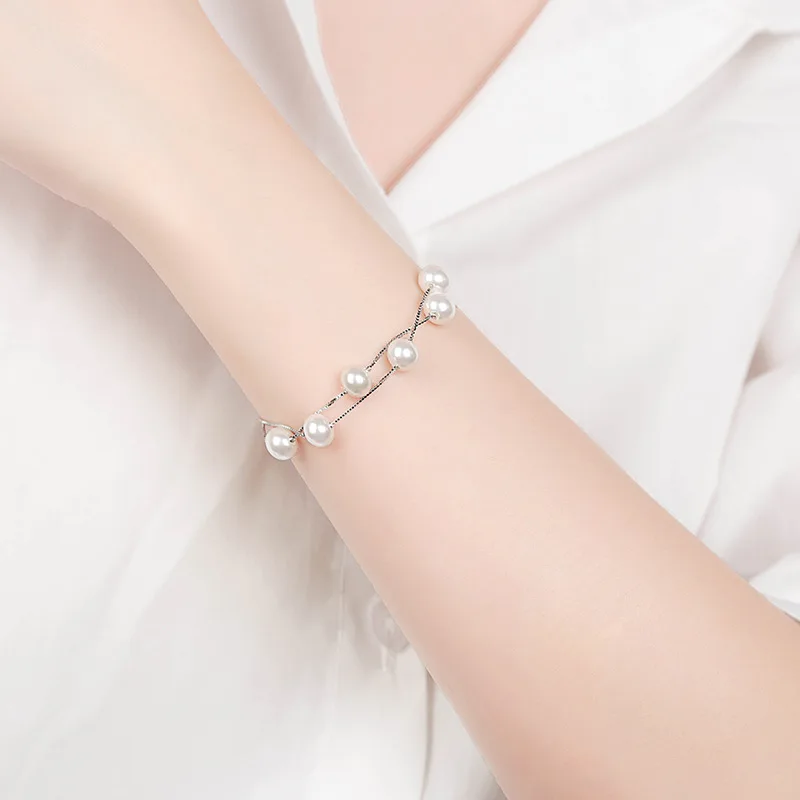 

Super Fairy Gentle Retro Double Natural Freshwater Pearl S925 Sterling Silver Bracelet Temperament Dating Bracelet Gift Female