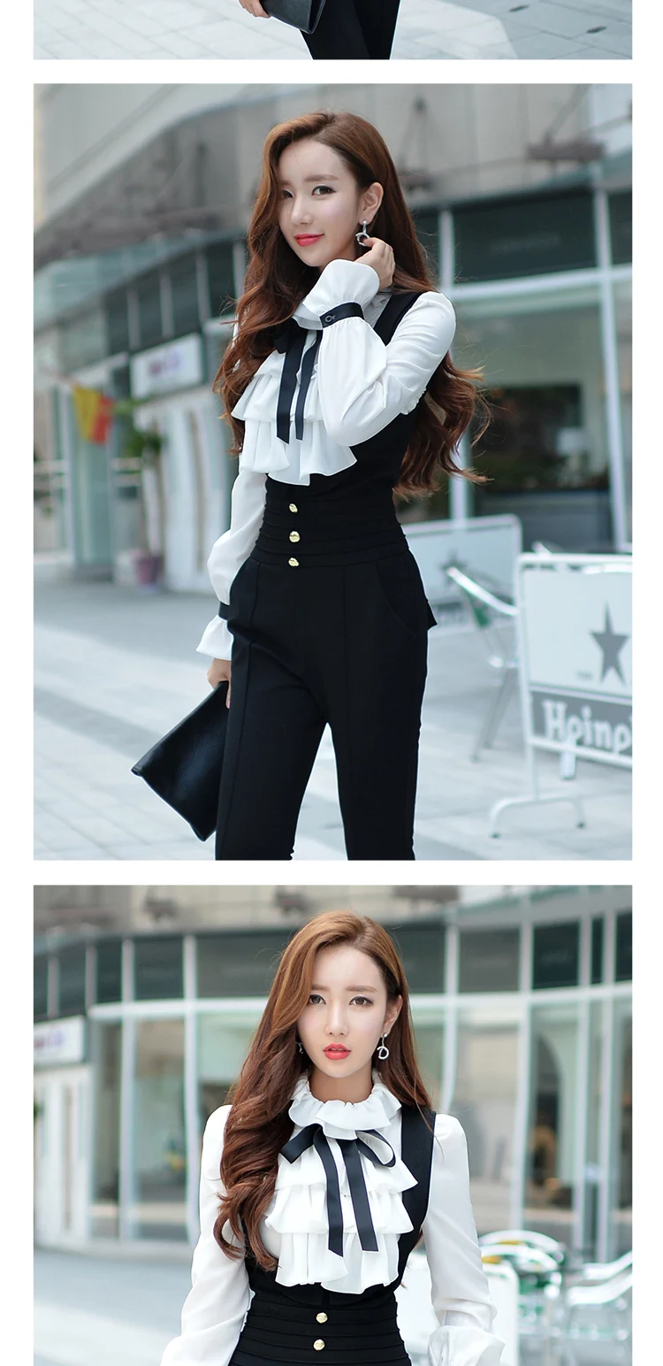 Dabuwawa Autumn Winter White Blouse Women New Ruffles Bow Tie Shirts Long Puff Sleeve office lady Elegant Blouse Top womens shirts and blouses