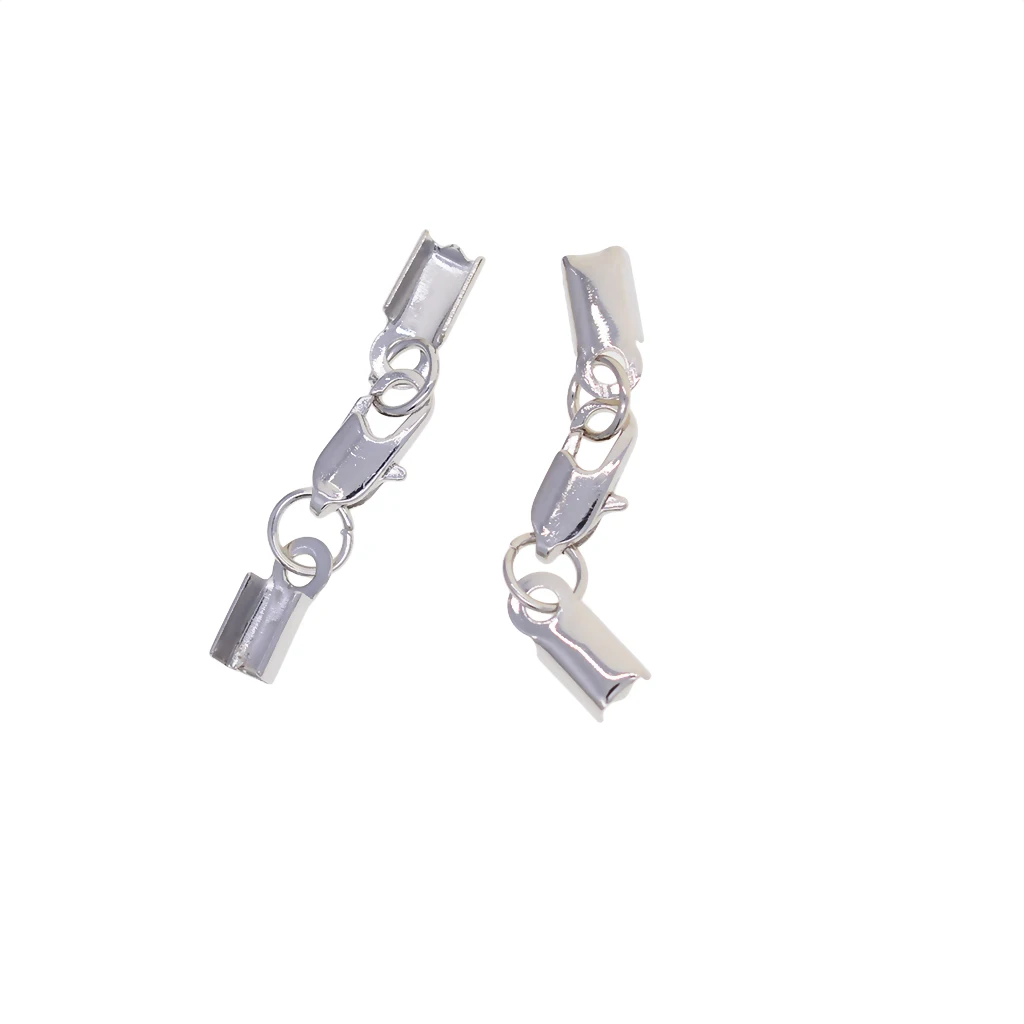 12 Sets Fold Over Crimp Cord End Cap Clips Bail Tips Connector Lobster Clasp DIY Jewelry Accessories