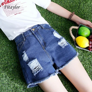 

Fitaylor Women Summer Holes Denim Shorts Simple Casual Shorts Wide Leg Hotpants Casual High Waist Denim Shorts Jeans