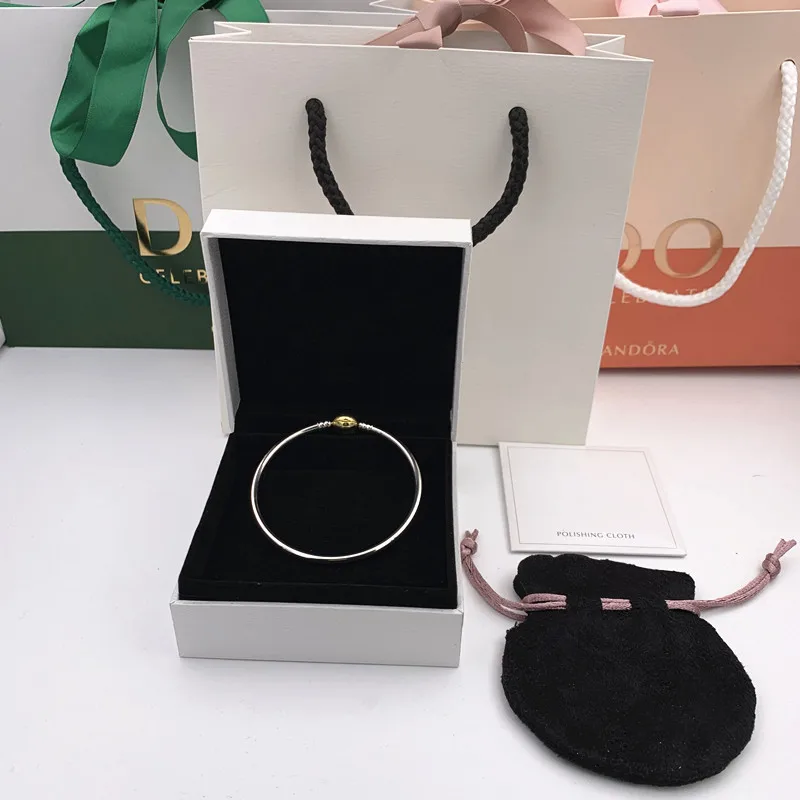 

2019 NEW Charm logo Engraving S925 pandoras bead pandoras golds clasp bracelet bangle for women jewelry making DIY,1pz