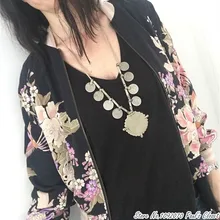 Женская винтажная куртка-бомбер с цветочным принтом из вискозы, классная куртка-бомбер для девочек в черном и кремовом цветах