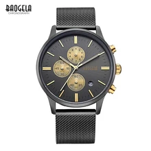 BAOGELA Chronograph Men’s quartz-watch Stainless Steel Mesh Band Gold Watches Slim Men Watches Multi-function Sports Wristwatch
