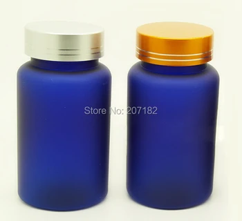 

(100PCS/Lot) 120M/120CC Frosted Blue Color Metal Gold/Silver Cap PET Bottle, Medicine Bottle, Capsule Bottle, Plastic Bottle