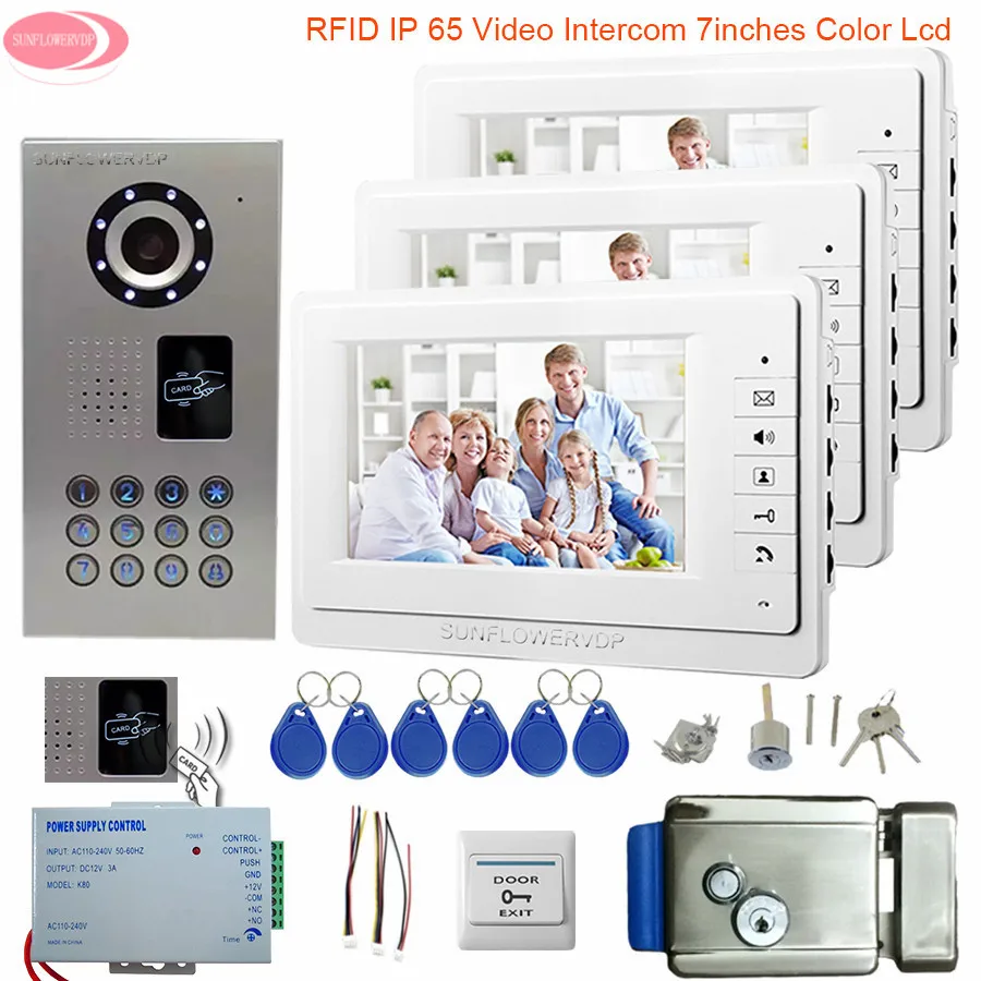 

7'' Intercom In The Apartment Video Intercom For a Private House IP65 Waterproof Rfid Whit Electronic Lock Home Security Camera