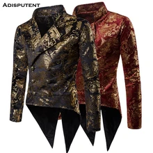 Мужской пиджак с принтом и стоячим воротником, двубортный смокинг, пиджак, винтажное платье, костюмы, пальто с длинным рукавом, blaser