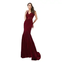 Элегантное Длинное Вечернее платье 2019 Бордовый Красный vestido de festa v-образный вырез Бисероплетение вечернее платье для выпускного вечера